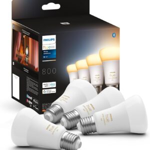 Philips Hue New White Ambiance Smart Light Bulb 4 Pack 60W - 800 Lumen [E27 Edison Screw] with Bluetooth. Works with Alexa, Google Assistant and Apple Homekit.